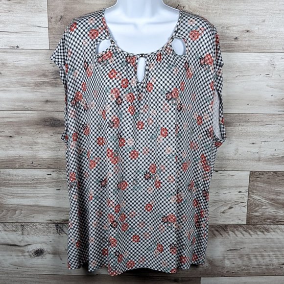 Carmen Marc Valvo Tops - Carmen* Women's Short Sleeve Boat Neck 3 Keyhole Neckline Straight Hem Blouse~2X